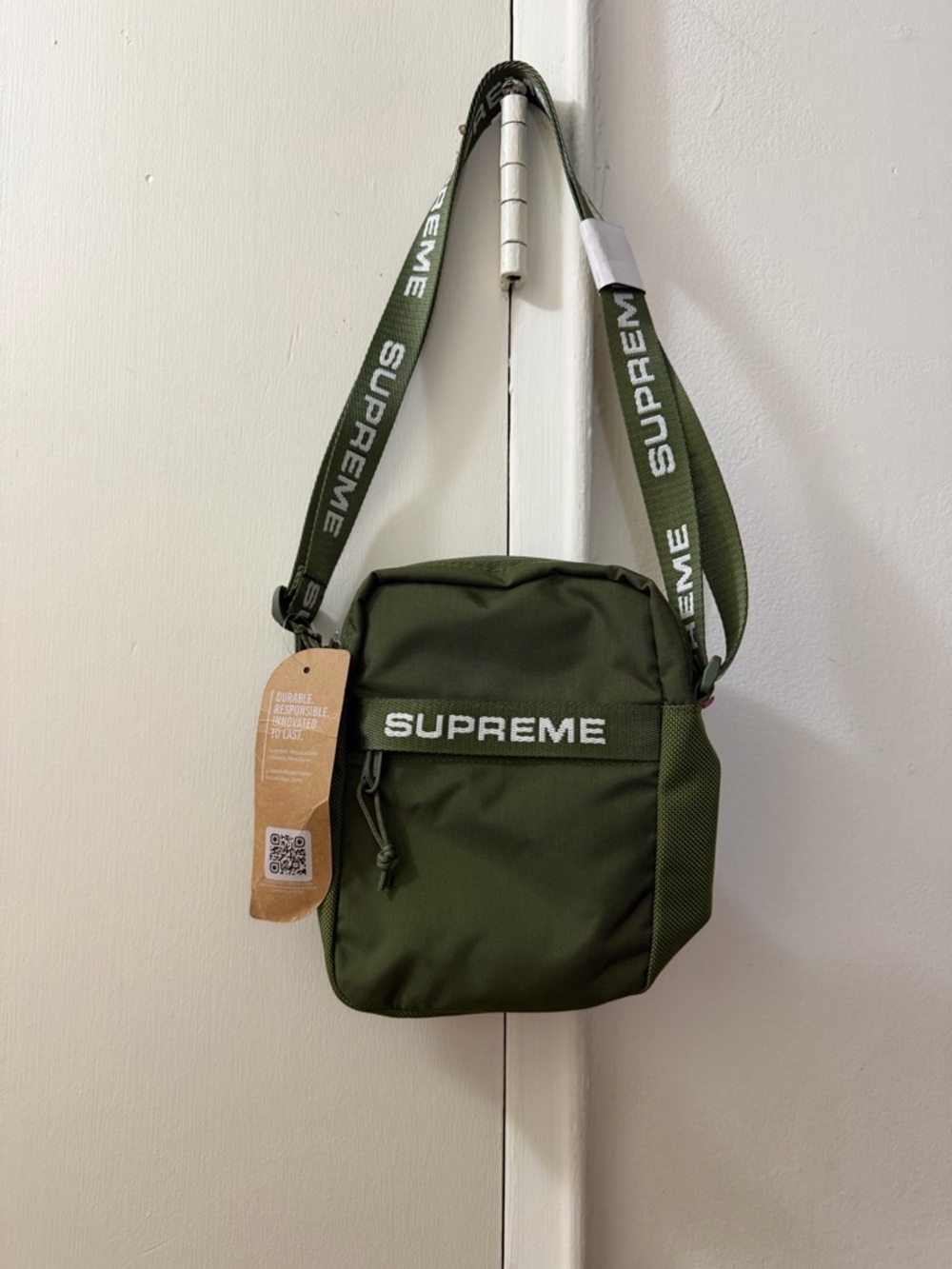 Supreme Olive Green Shoulder Pouch with Branded Strap